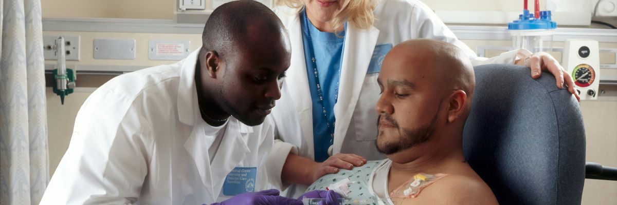 A patient receives chemotherapy treatment 